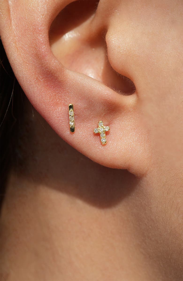 Argento Vivo Sterling Silver Cubic Zirconia Cross Flat Back Stud Earring, Alternate, color, Gold