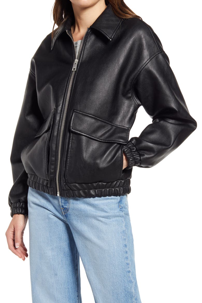 Levis® Women's Faux Leather Dad Bomber Jacket, Alternate, color, BLACK
