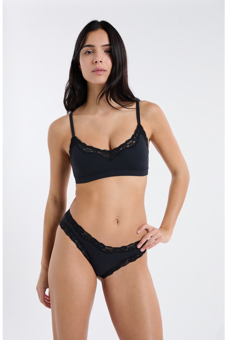 Pure Soft Lace Trim Hipster Briefs, Alternate, color, BLACK