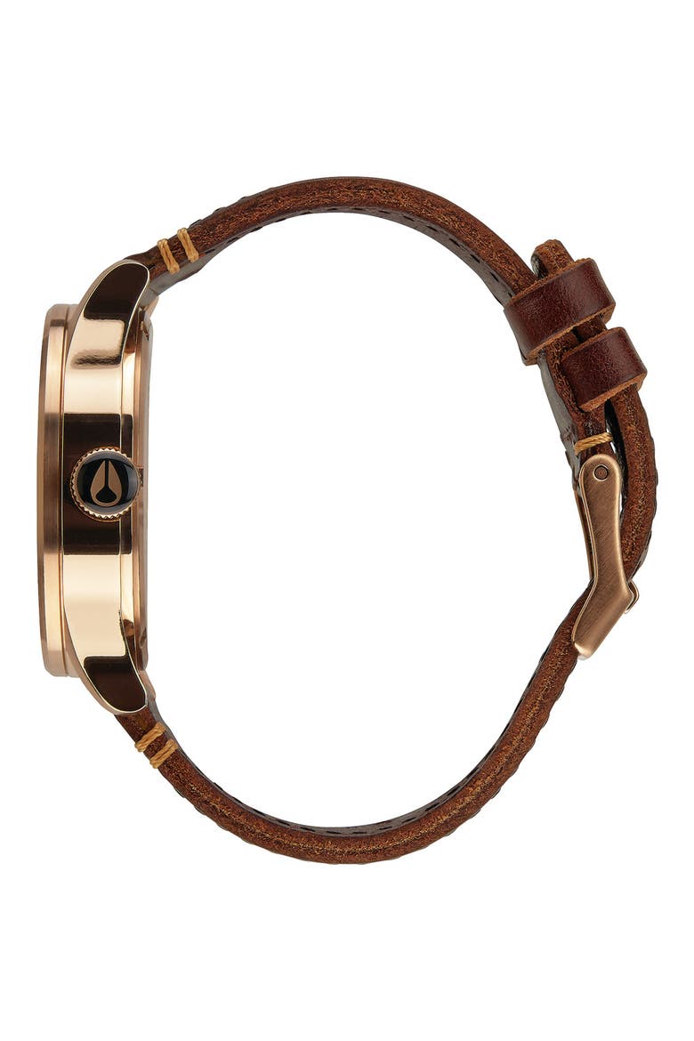 The Sentry Leather Strap Watch, 42mm, Alternate, color, ROSE GOLD / GUNMETAL / BROWN