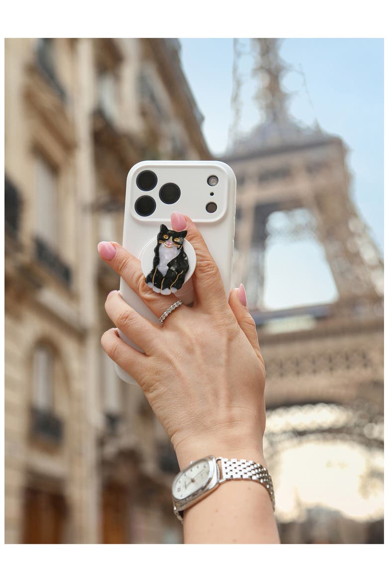 Hand Painted Tuxedo Cat Phone Grip, Alternate, color, BLACK