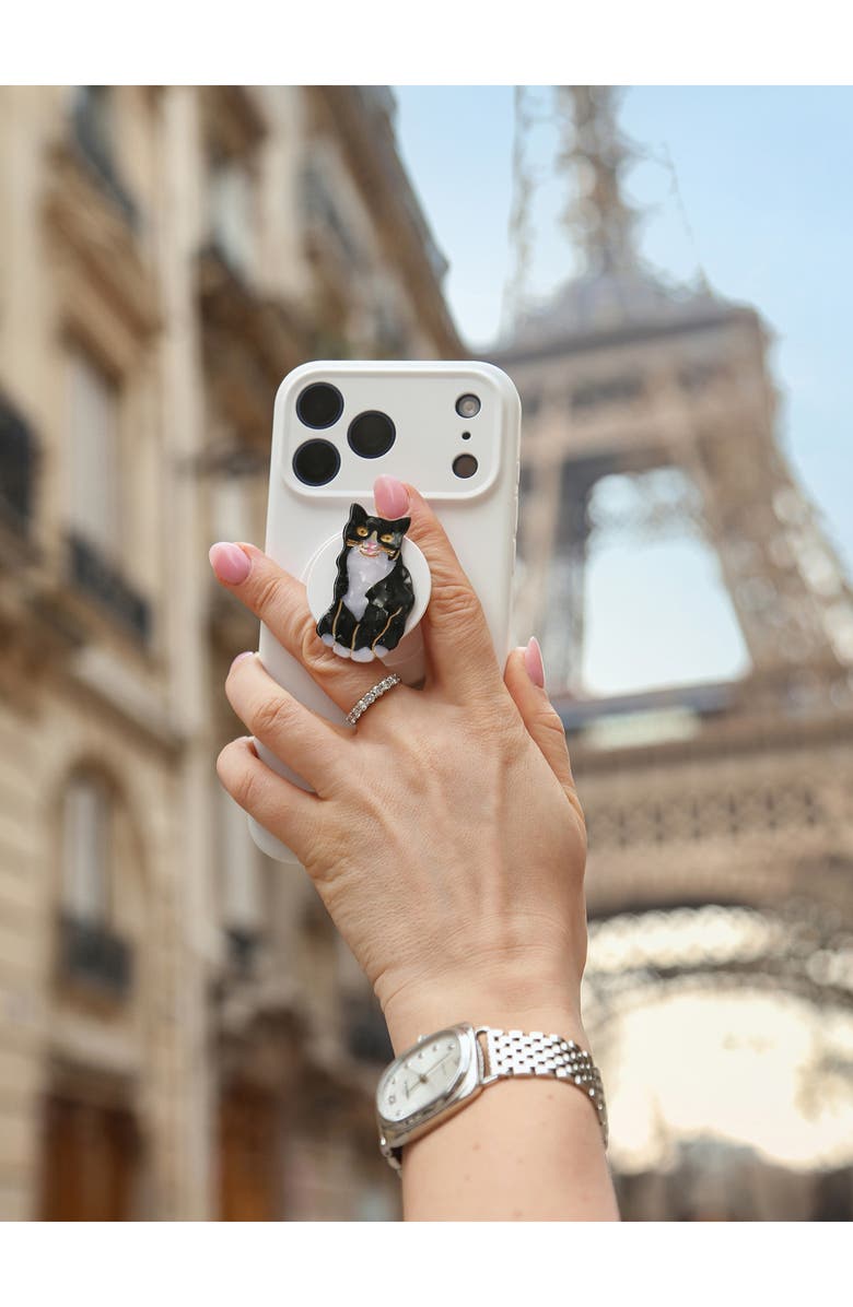 Solar Eclipse Hand Painted Tuxedo Cat Phone Grip, Alternate, color, Black