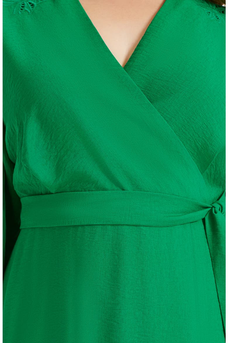 Floral Balloon Sleeve Faux Wrap Dress, Alternate, color, GRASS GREEN