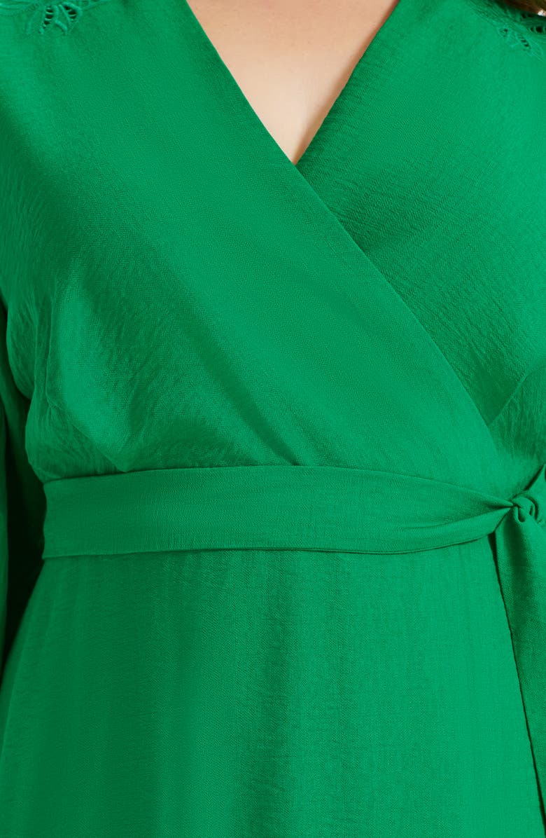 DKNY Floral Balloon Sleeve Faux Wrap Dress, Alternate, color, Grass Green