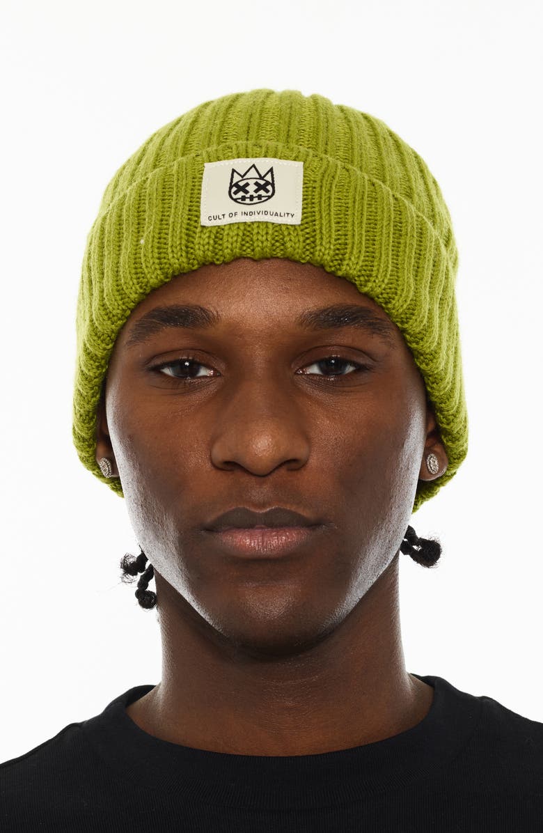 Cult of Individuality Rib Cuff Wool Blend Beanie, Main, color, Green Oasis