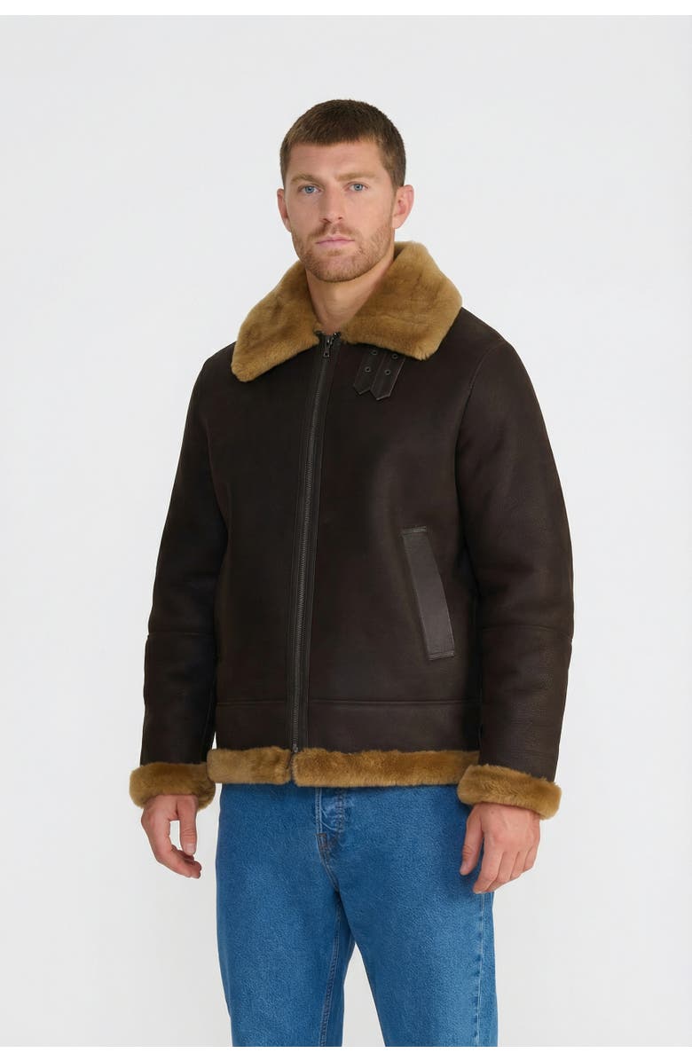 FURNIQ UK Rupert Suede Shearling Aviator Jacket, Main, color, Brown
