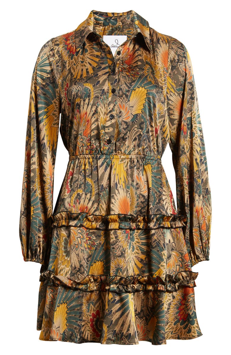 Sam Edelman Fall Feather Long Sleeve Mini Shirtdress, Alternate, color, Brown Multi