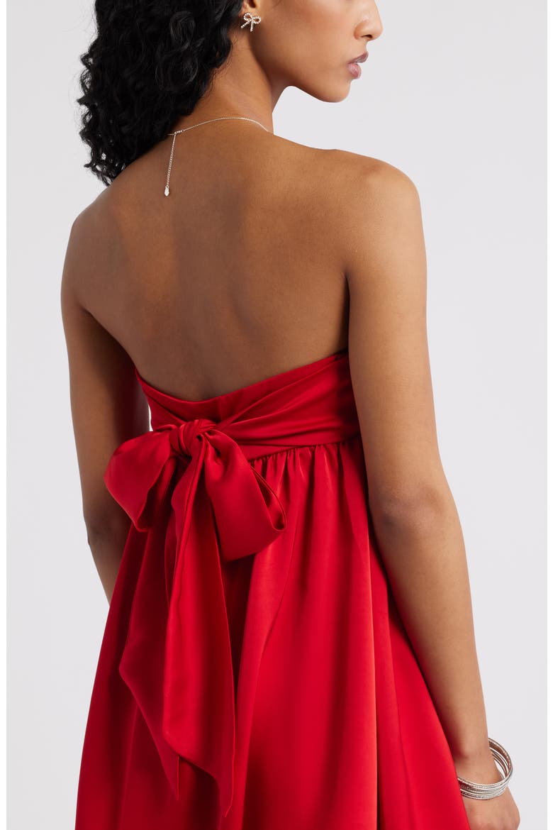 Satin Bow Back Bubble Minidress, Alternate, color, RED SALSA