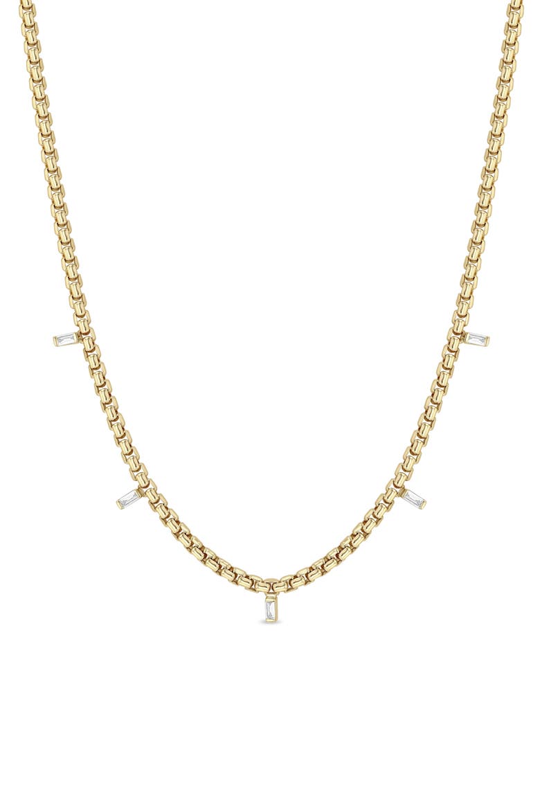 Baguette Diamond Box Chain Necklace, Main, color, 14K YELLOW GOLD