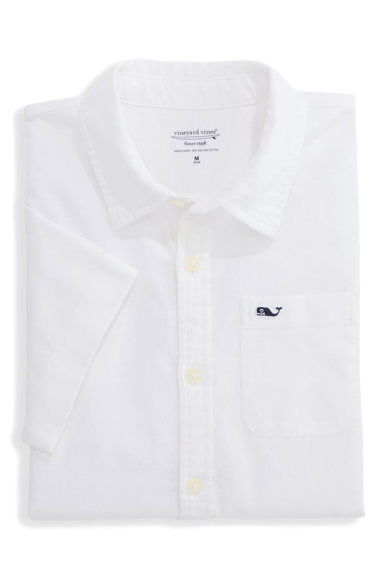 Kids' Linen & Cotton Short Sleeve Shirt, Alternate, color, WHITE CAP