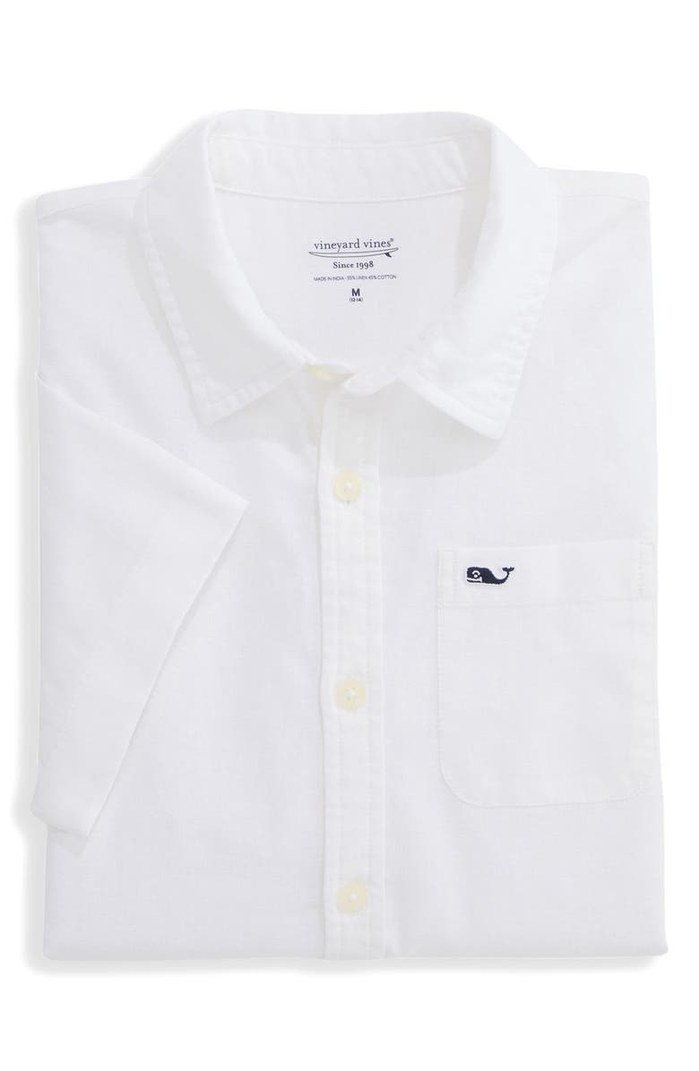 vineyard vines Kids' Linen & Cotton Short Sleeve Shirt, Alternate, color, White Cap
