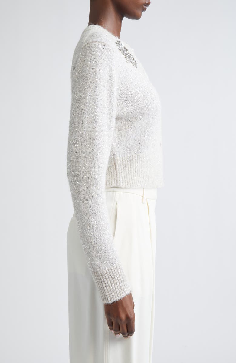 Erdem Crystal & Sequin Embellished Alpaca Blend Crop Cardigan, Alternate, color, Champagne