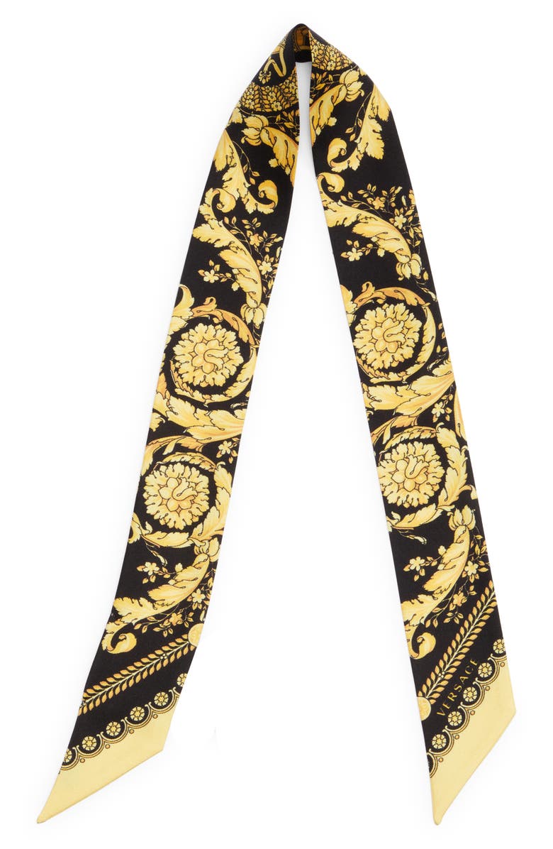 Versace Barocco Print Silk Skinny Scarf, Alternate, color, 