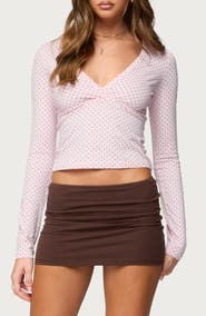 EDIKTED Kianah Polka Dot Crop Shirt