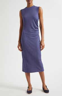 Vince Side Ruched Sleeveless Knit Midi Dress