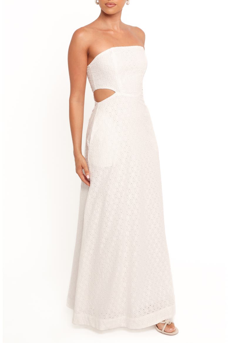 Laura Eyelet Strapless Maxi Dress, Alternate, color, WHITE