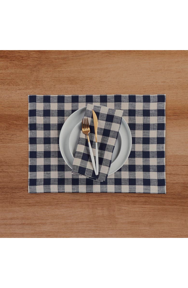 Solino Home Linen Dinner Napkins - Morgan Check, 20" x 20" Inch, Alternate, color, Navy And Natural
