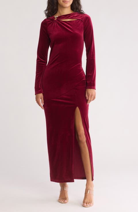 Bea Cutout Long Sleeve Velvet Dress
