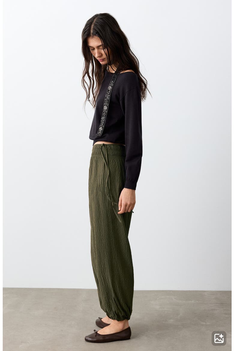 Texture Side Tie Balloon Pants, Alternate, color, KHAKI GREEN