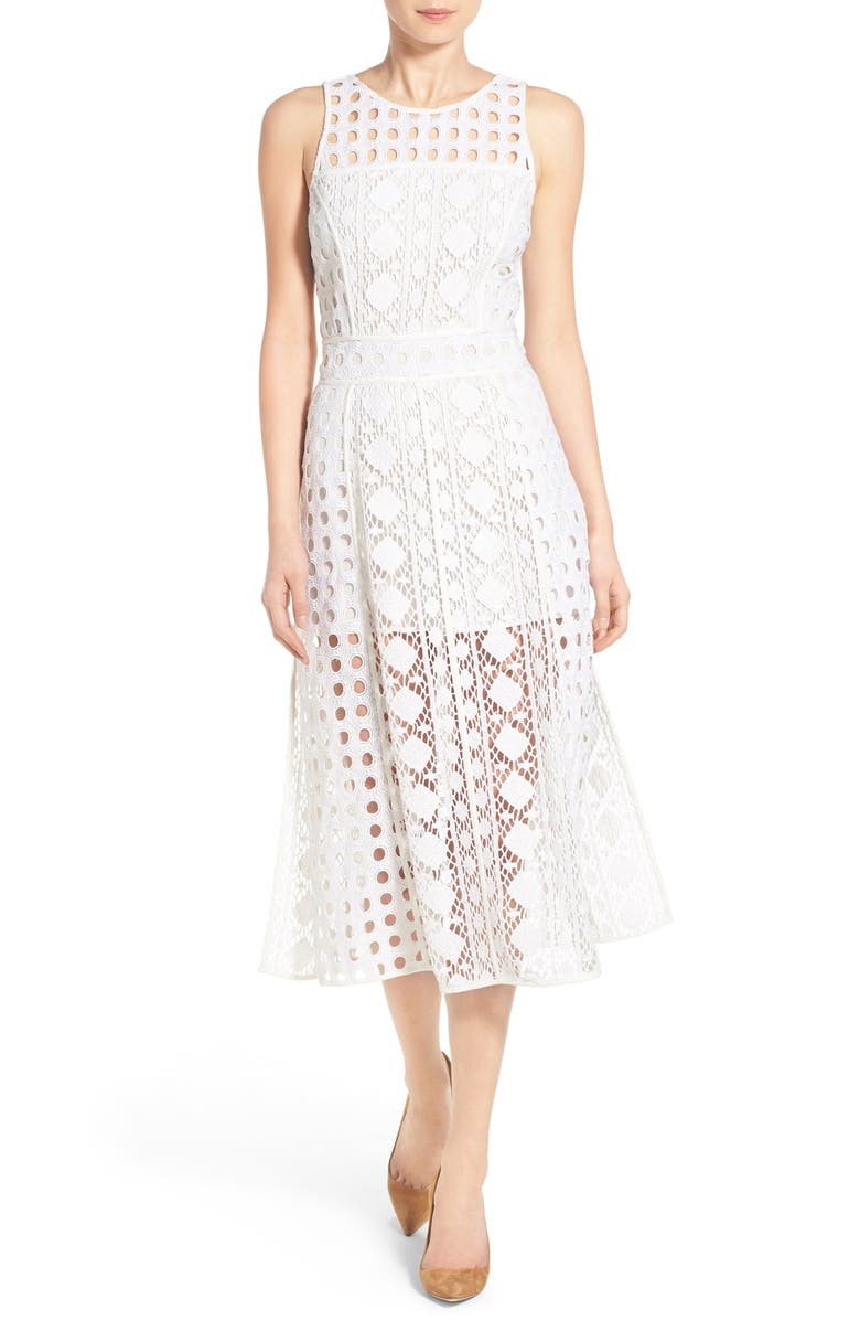 Olivia Palermo + Chelsea28 Patchwork Lace Midi Dress, Main, color,
