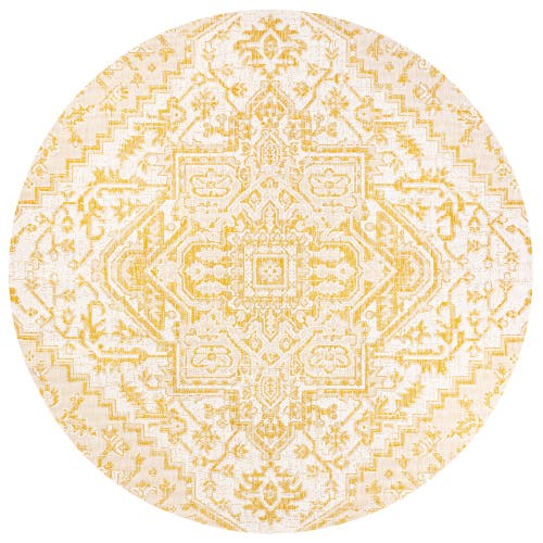 Jonathan Y Estrella Bohemian Medallion Textured Weave Indoor/outdoor Round Area Rug In Cream/yellow