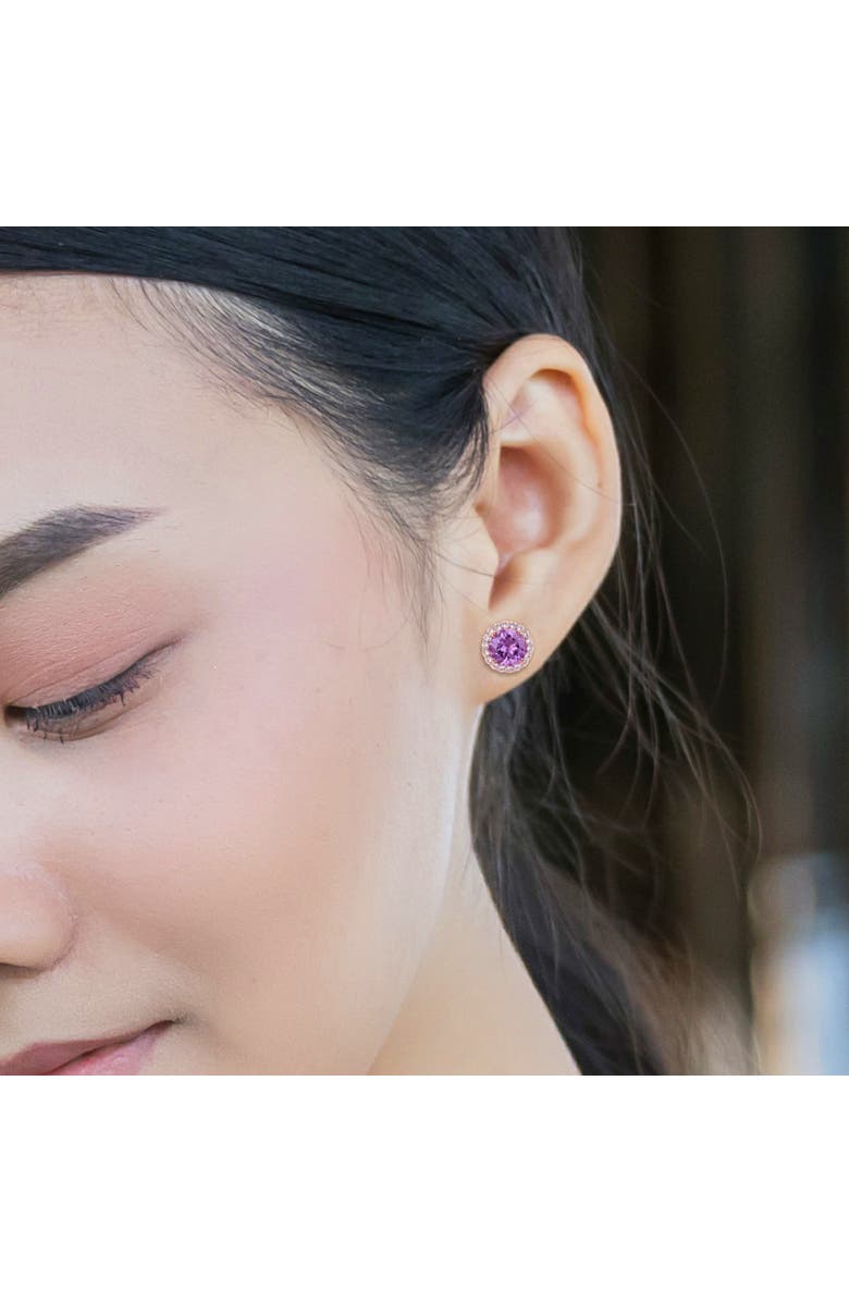 Julianna B. Gemstones Halo Stud Earrings Plated Silver, Alternate, color, Amethyst/Rose-Plated