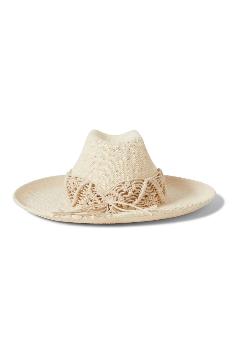 Matteo Macramé Accent Straw Hat, Alternate, color, BONE/ BONE
