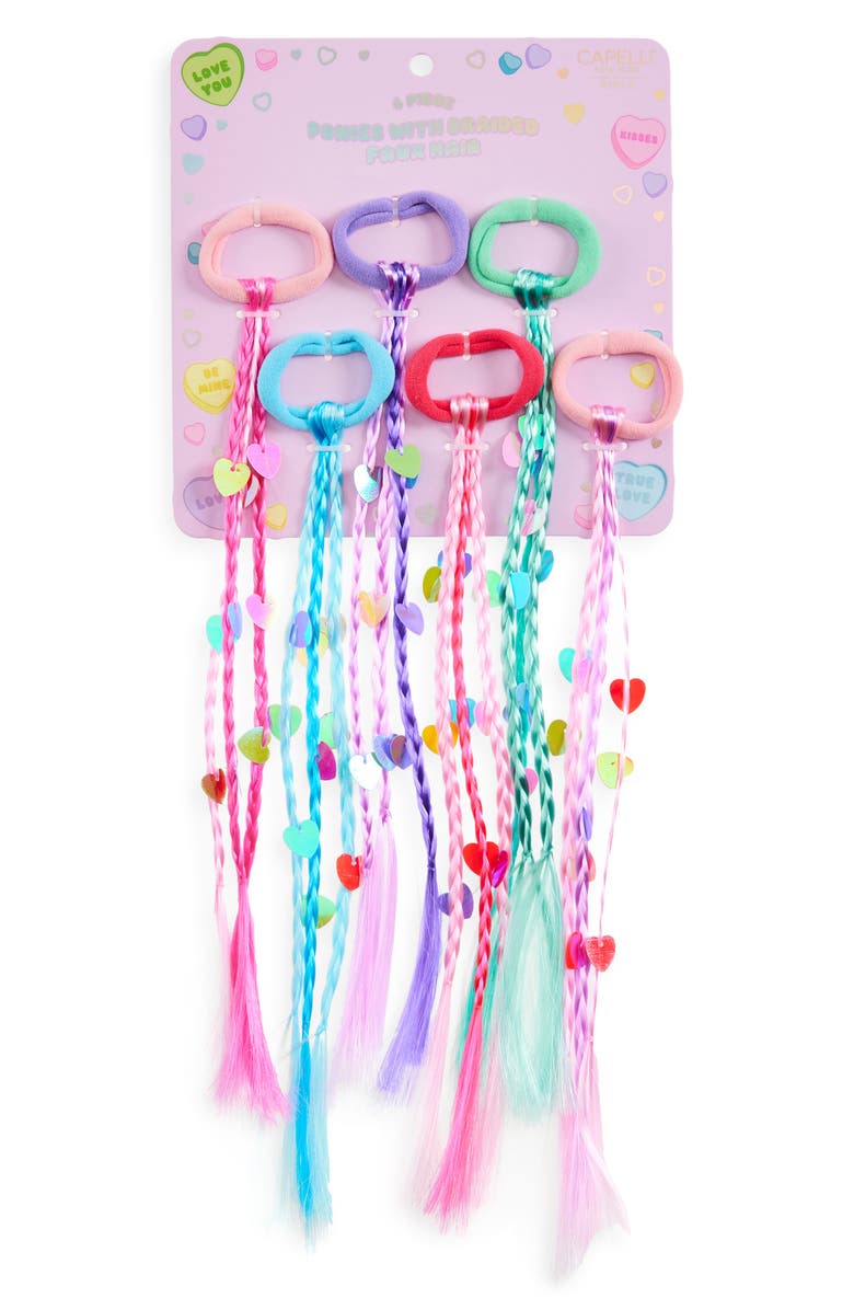 Capelli New York 6-Pack Assorted Braided Faux Hair Ponytail Holders, Main, color, Multi