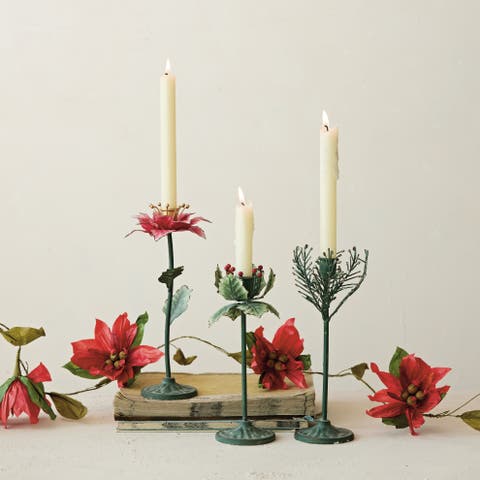 Holly Leaf Painted Iron Taper Holder