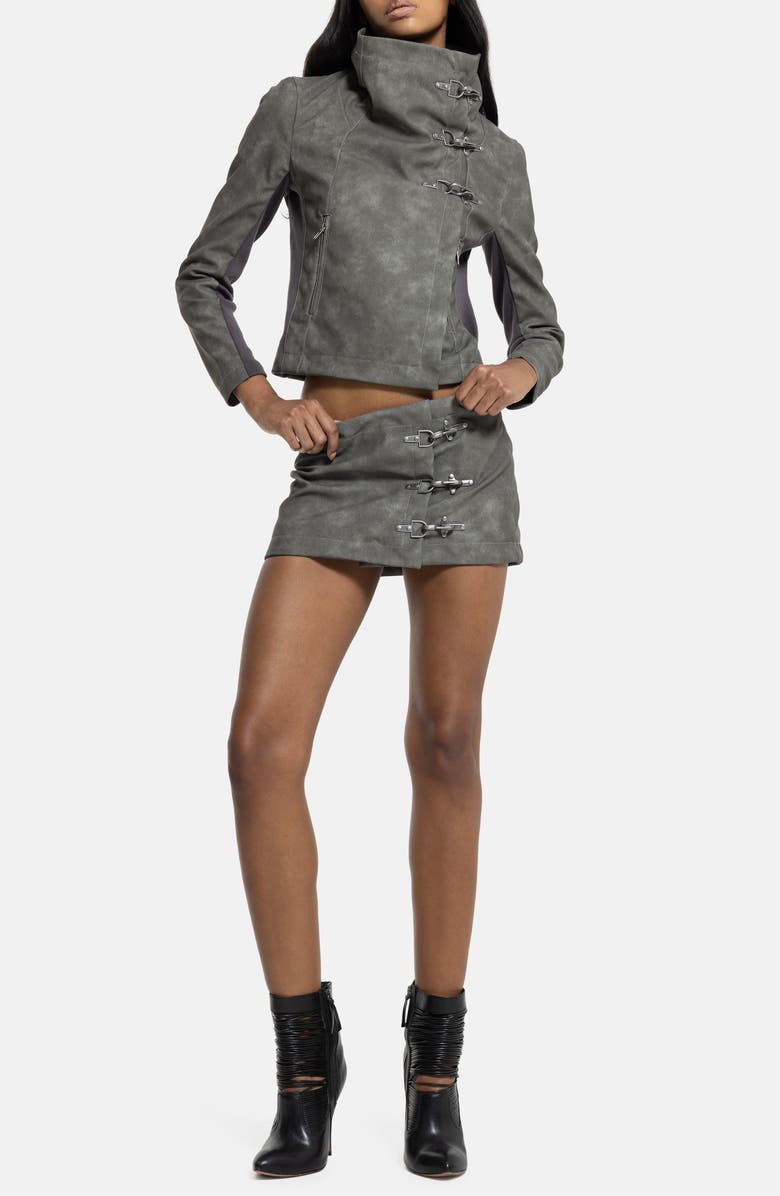 JADED LONDON Funnel Neck Faux Leather Jacket, Alternate, color, Grey