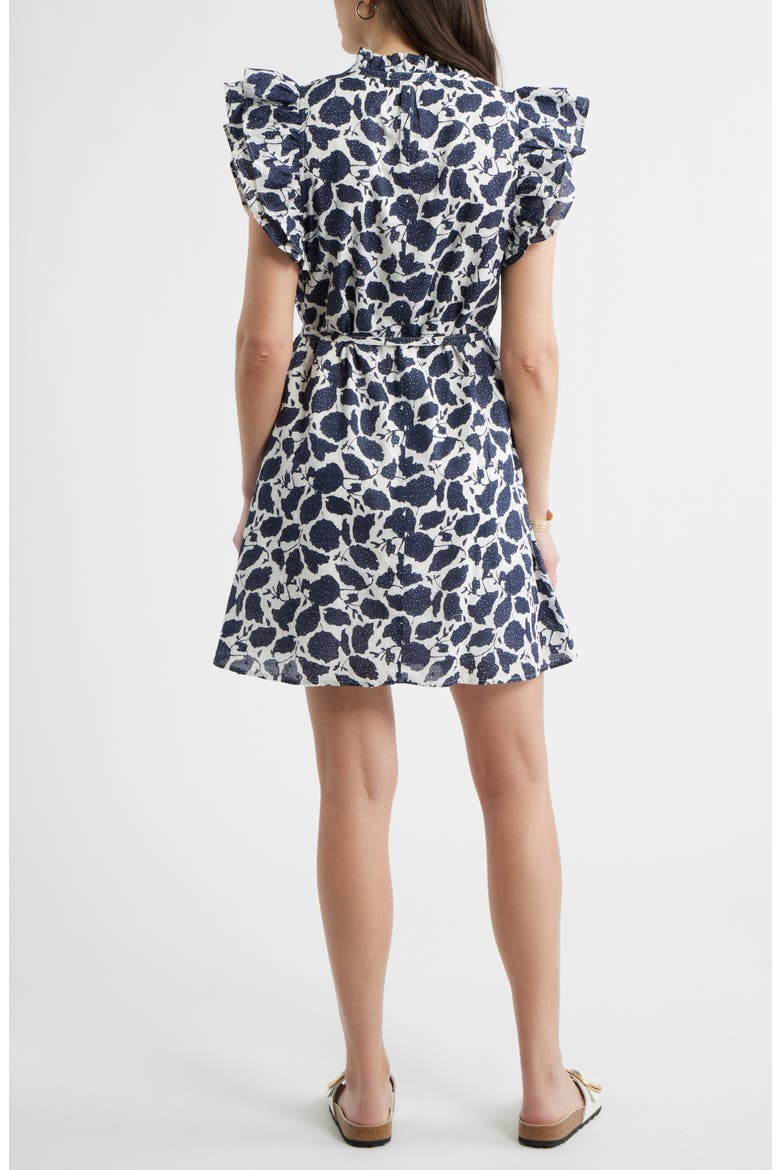 Ruffle Tie Waist Dress, Alternate, color, IVORY- NAVY WINDSOR FLORAL