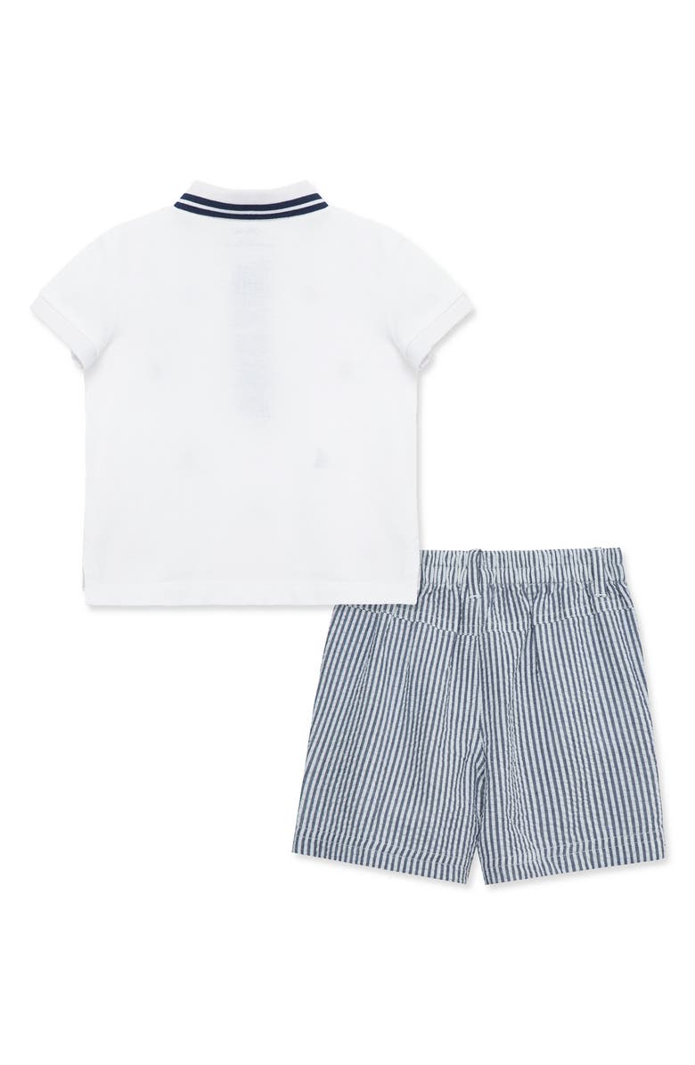 Little Me Sailboat Embroidered Cotton Polo & Stripe Shorts Set, Alternate, color, Blue