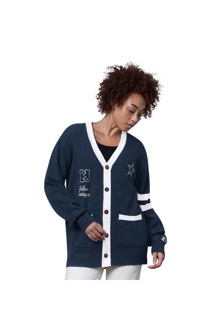 Women's Starter  Navy Dallas Cowboys Back Shot Button-Up Cardigan, Main, color, Navy