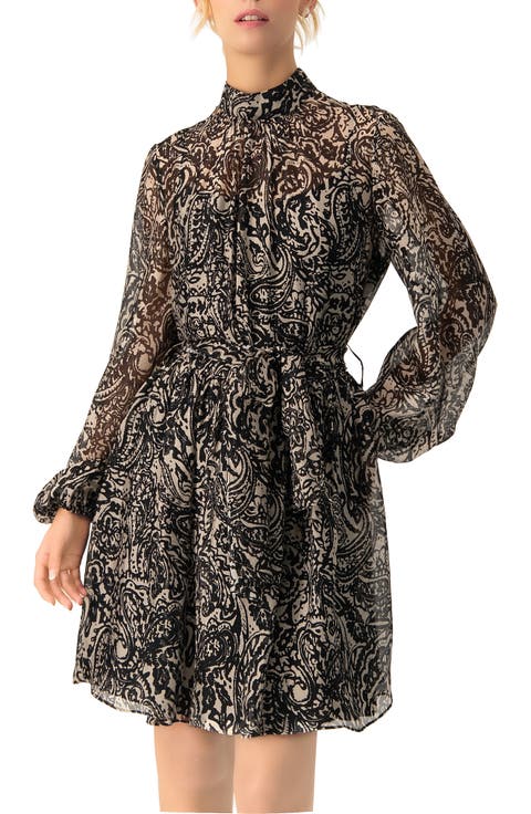 Paisley Printed Short Dress With Waist Tie