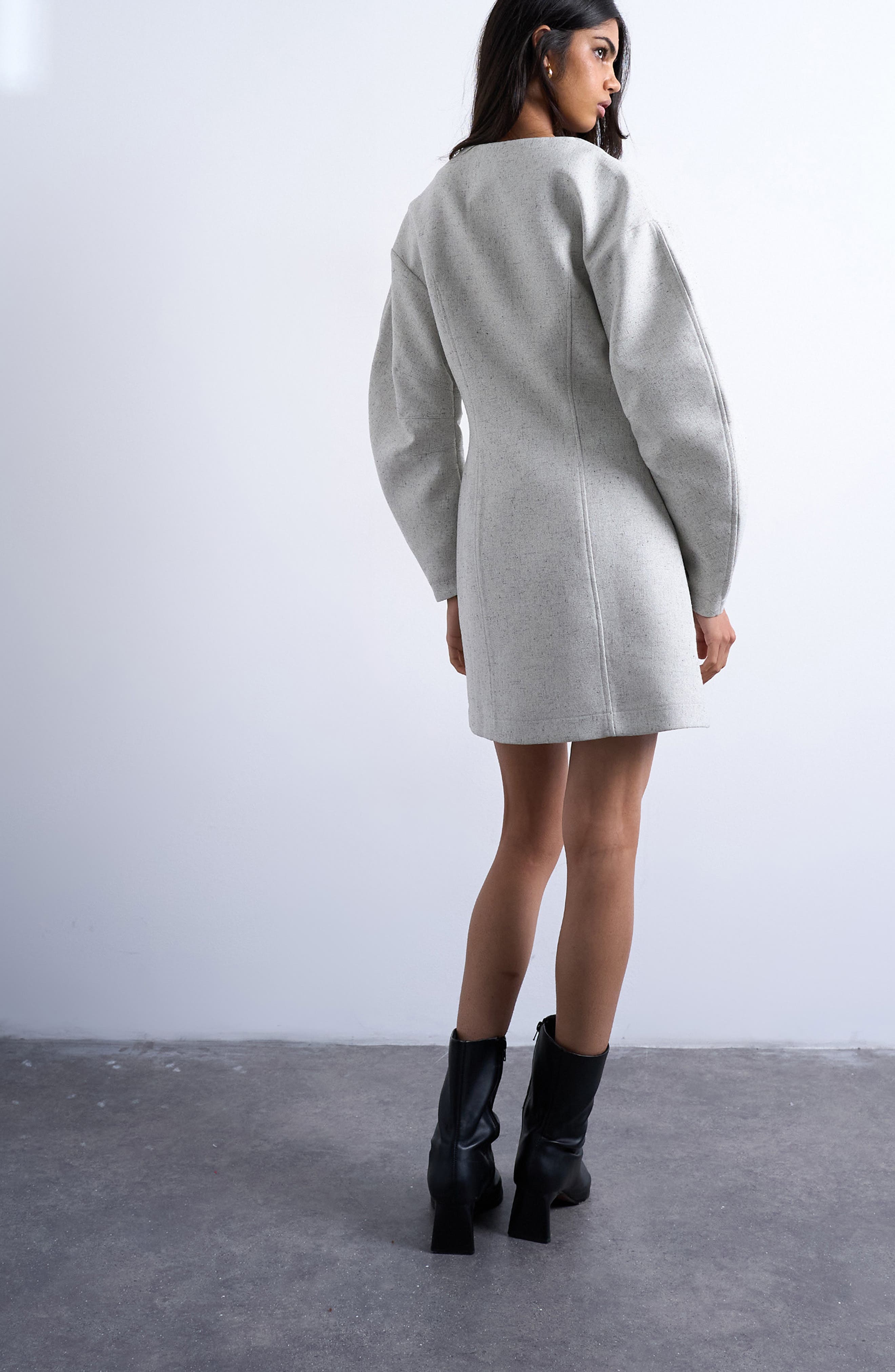 Structured Cocoon Long Sleeve Minidress - image 2