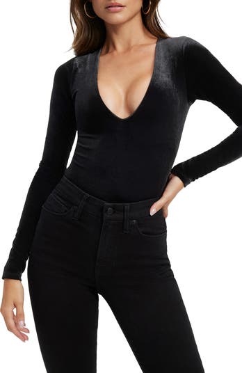 Good American deals Black Bodysuit, Velvet Bodysuit, Long Sleeve Bodysuit XS