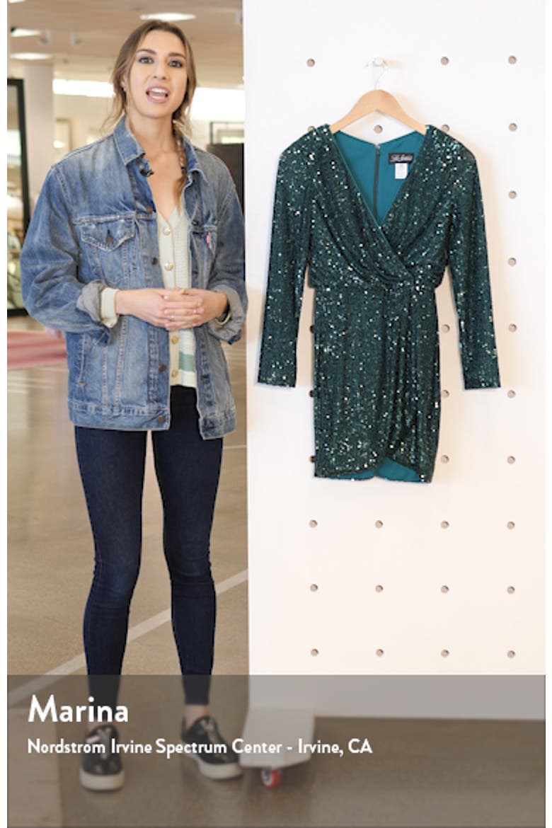 Long Sleeve Sequin Dress with Faux Wrap Skirt video