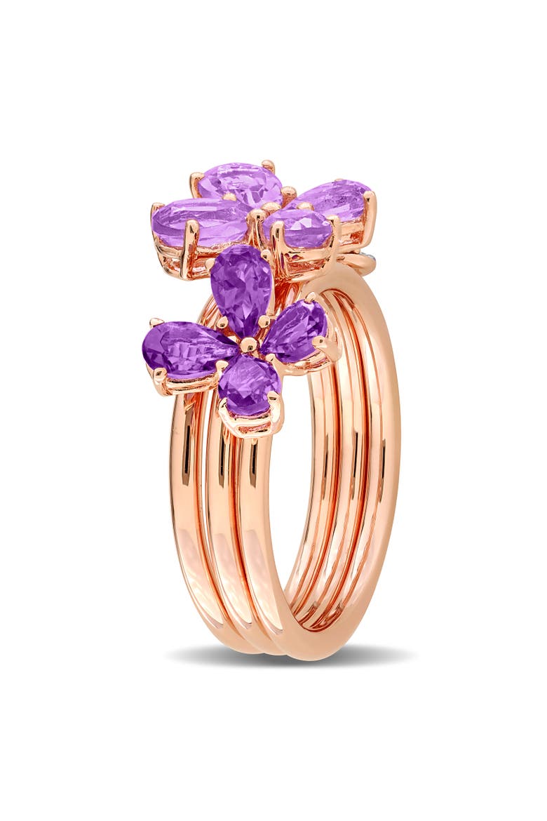 Amethyst & Diamond Floral 3-Piece Ring Set, Alternate, color, Amethyst
