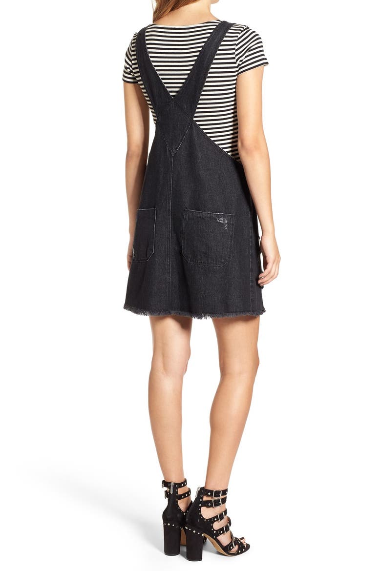 Distressed Denim Pinafore Dress, Alternate, color, BLACK