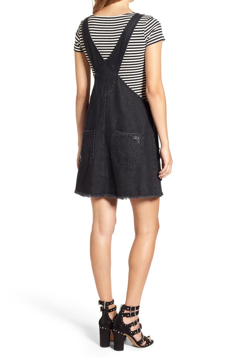 Tinsel Distressed Denim Pinafore Dress, Alternate, color, 