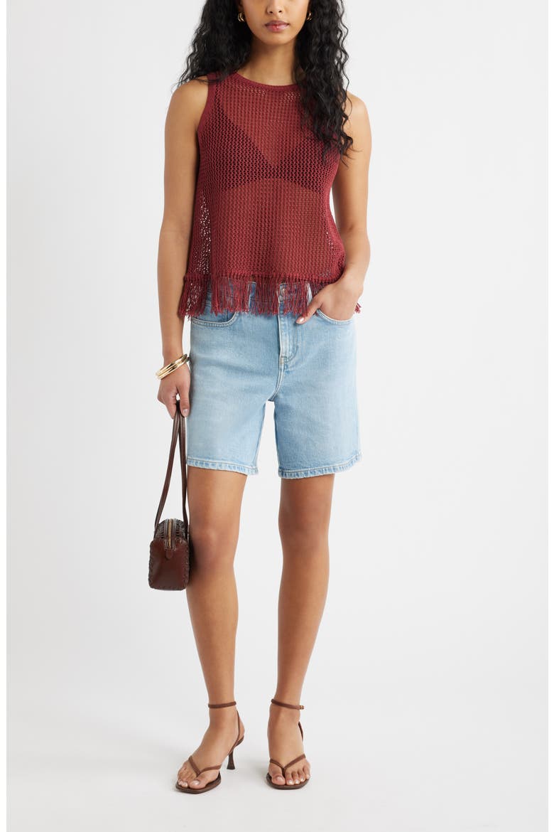Fringe Sleeveless Sweater, Alternate, color, RED RUBY