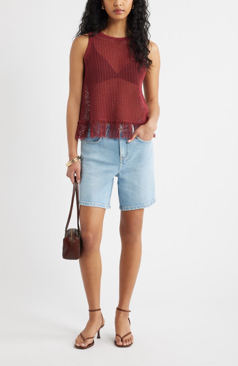 Open Edit Fringe Sleeveless Sweater, Alternate, color, Red Ruby