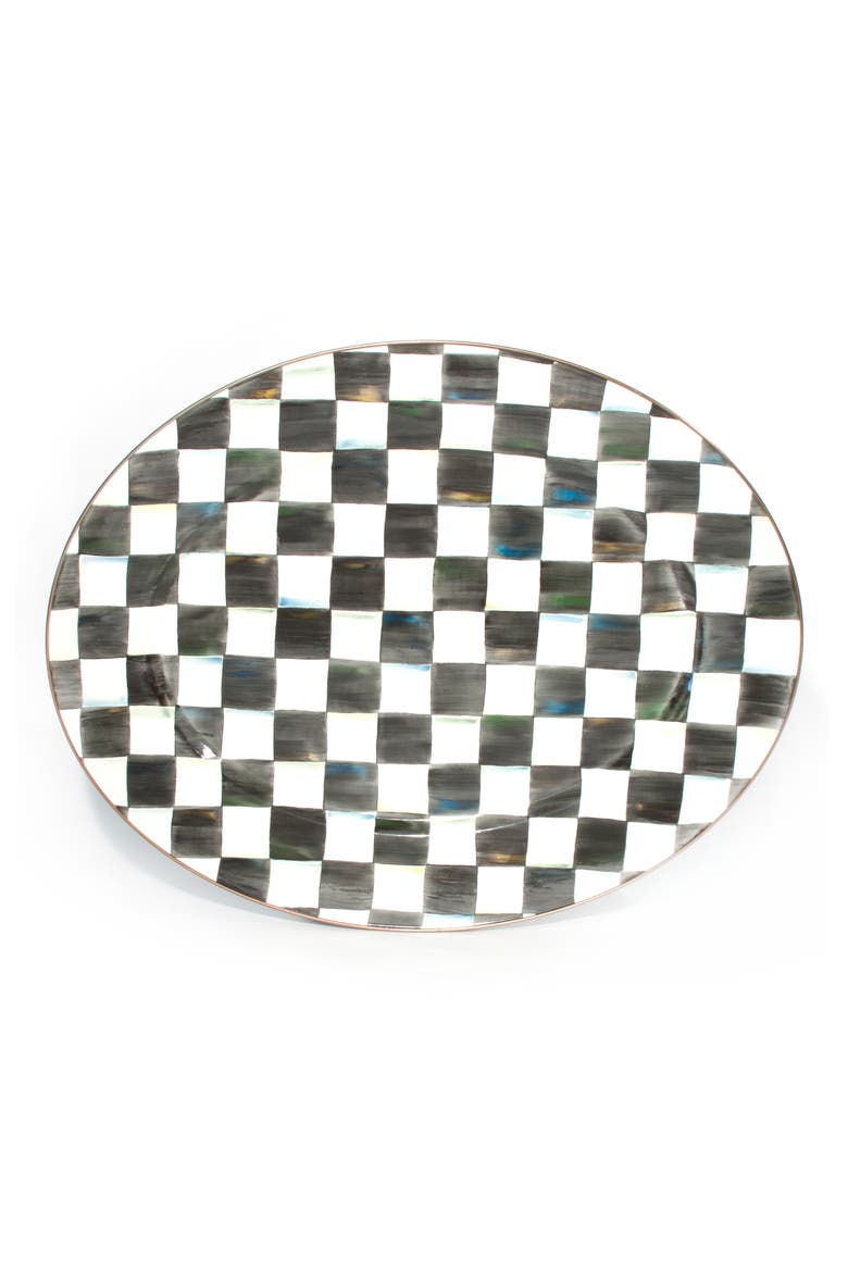Courtly Check Large Enameled Steel Oval Platter, Main, color, BLACK/ WHITE