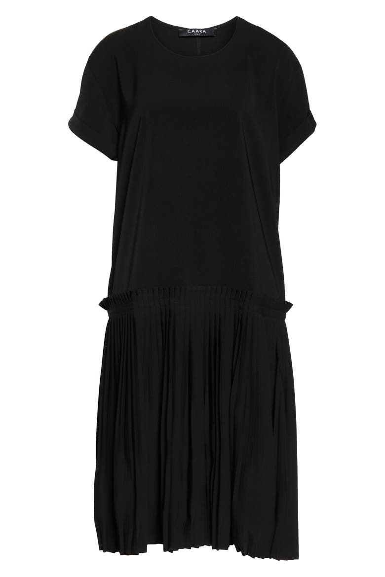 Crystal Pleated Drop Waist Shift Dress, Alternate, color, BLACK