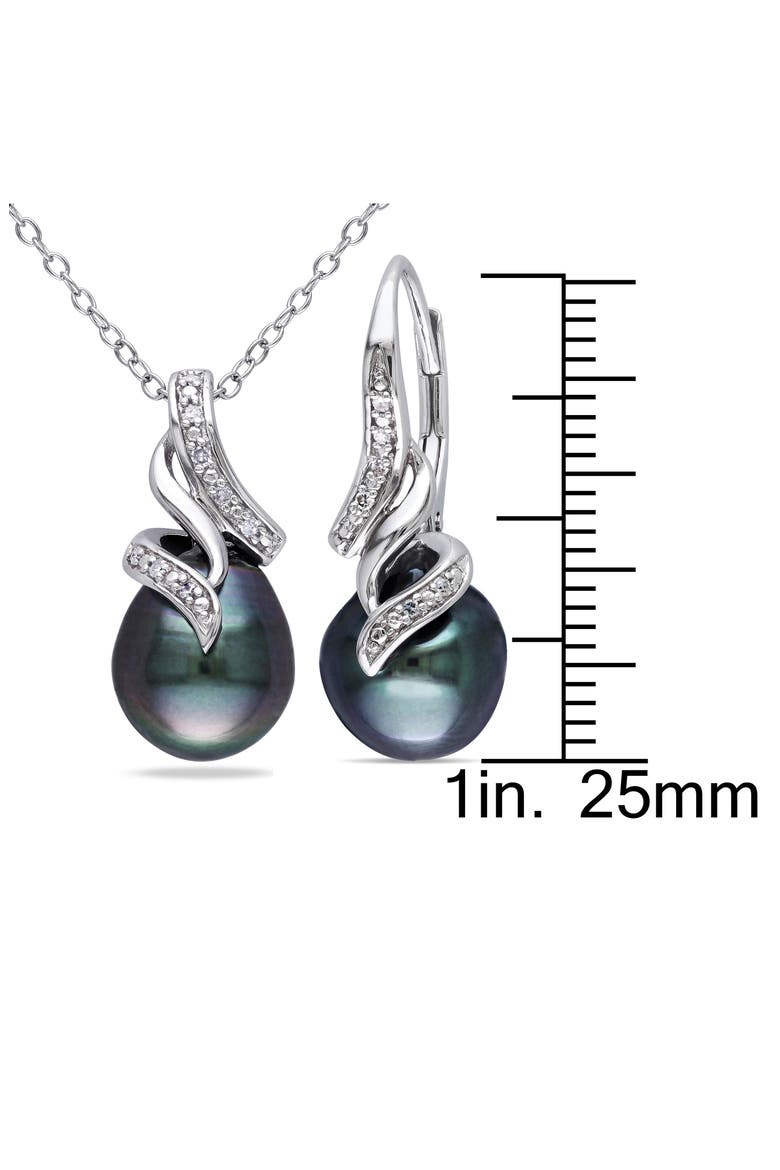 9-9.5mm Black Tahitian Pearl & Diamond Pendant Necklace & Earrings Set, Alternate, color, BLACK