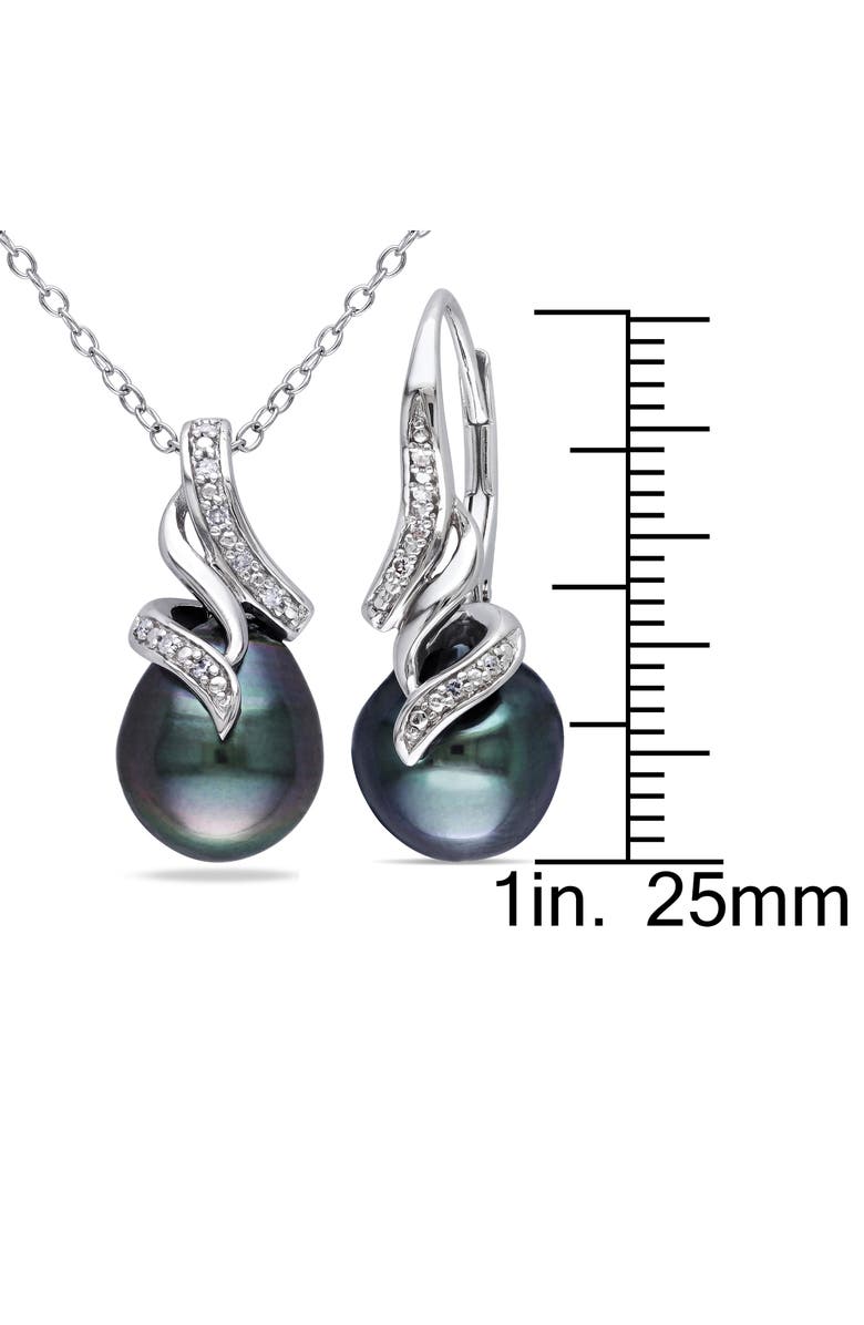 DELMAR 9-9.5mm Black Tahitian Pearl & Diamond Pendant Necklace & Earrings Set, Alternate, color, Black