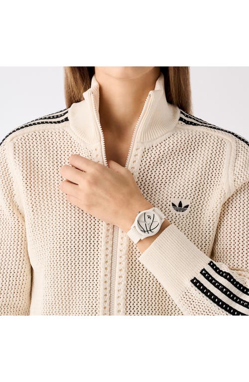 Adidas Originals Adidas Ao Style White Basketball Dial Webbing Strap Watch, 39mm In White