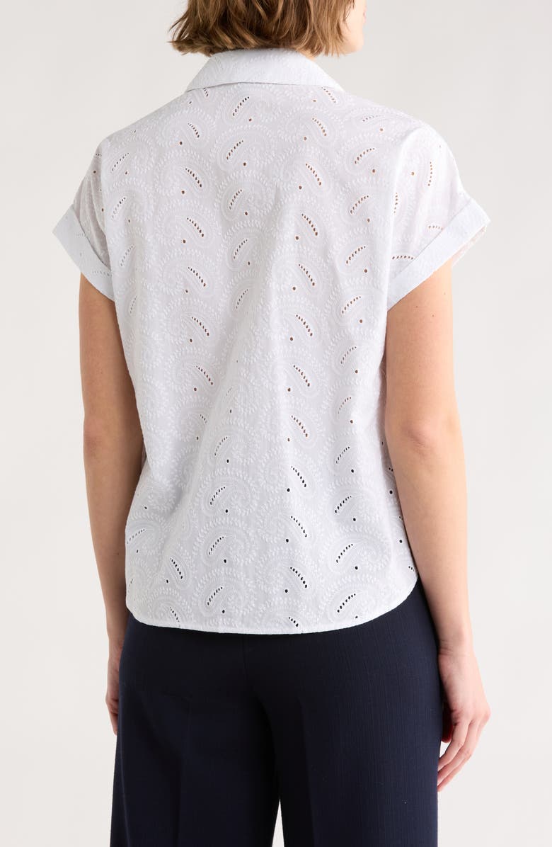 Brooks Brothers Paisley Eyelet Cotton Poplin Camp Shirt, Alternate, color, White