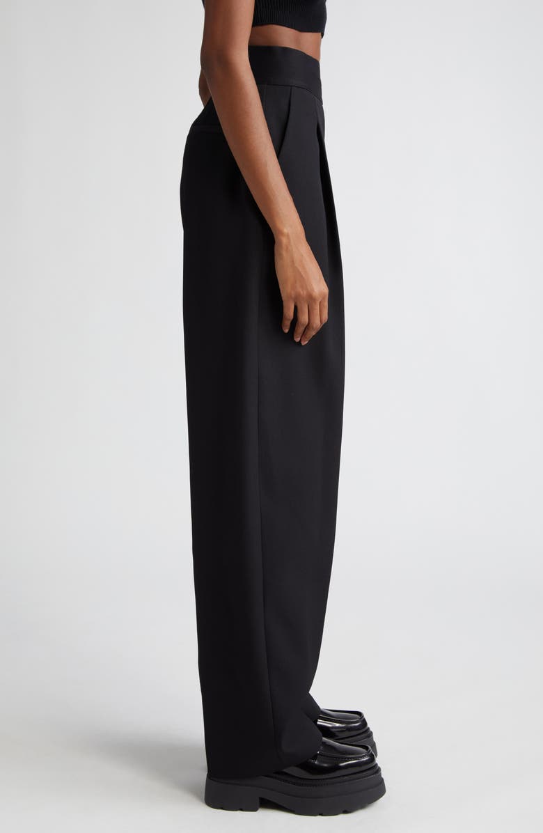 Alexander Wang Pleated Logo High Waist Wool Pants, Alternate, color, 