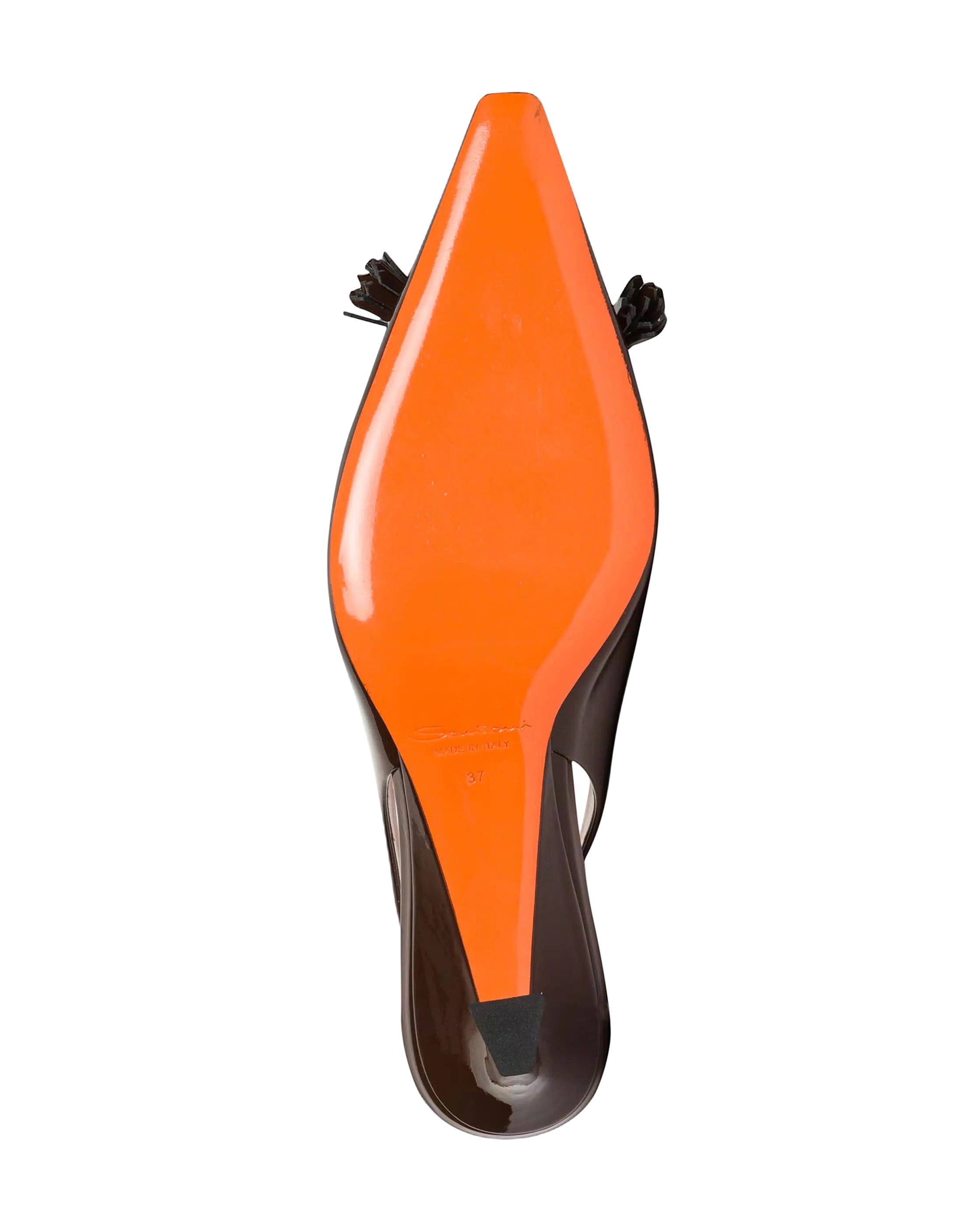 Santoni Patent Leather Mid-Heel Slingback, Alternate, color, Brown
